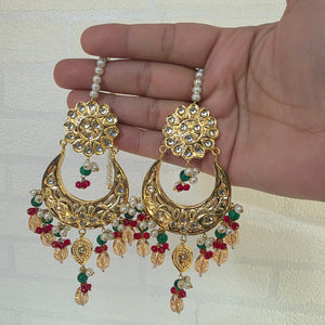 Gold plated Thappa Kundan statement earrings for women