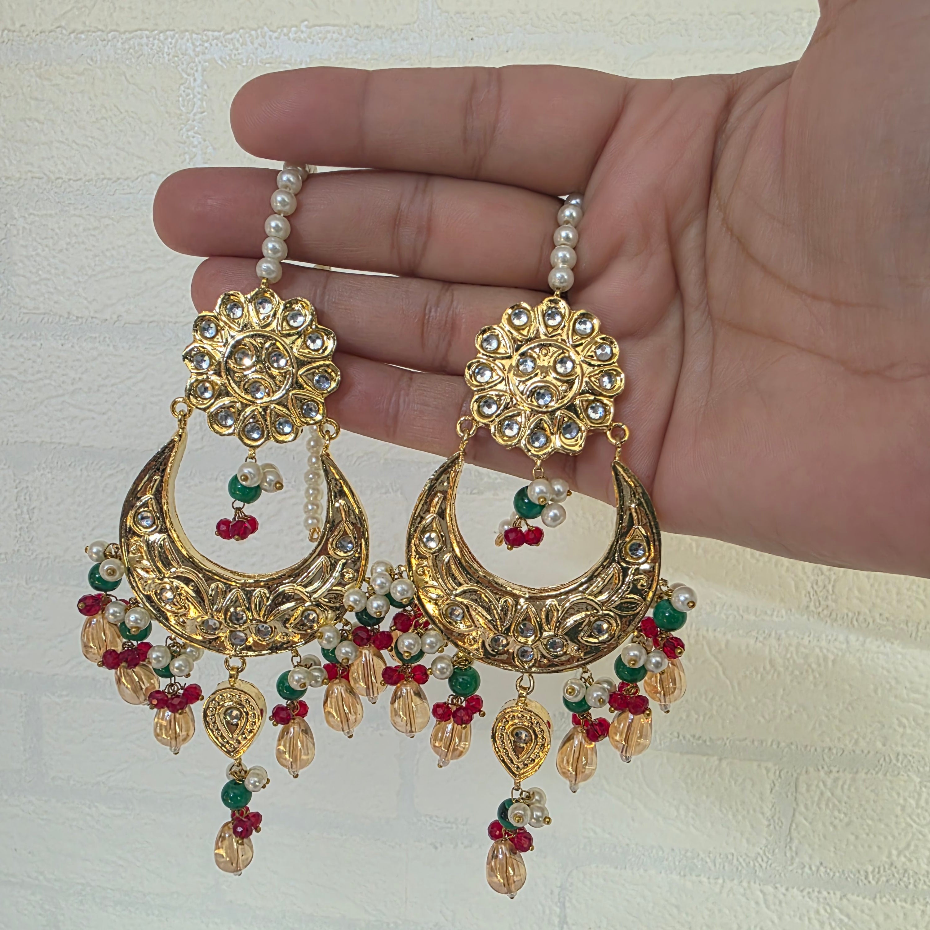 Gold plated Thappa Kundan statement earrings for women