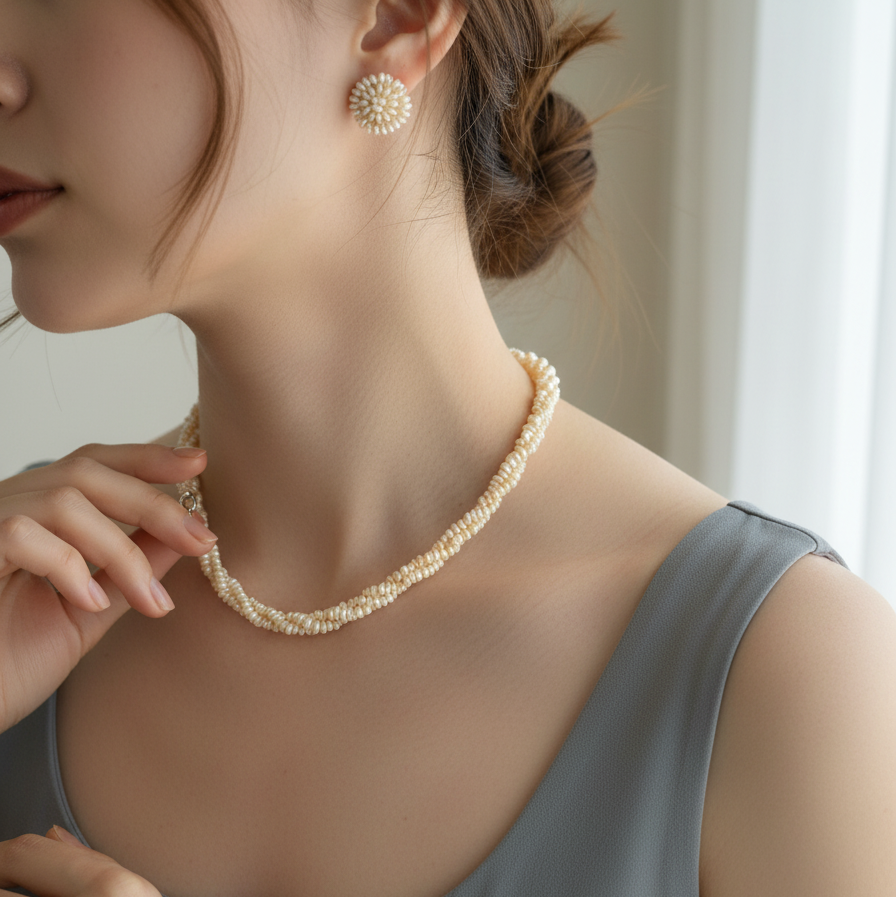 Handcrafted freshwater pearl necklace and earrings set – timeless luxury jewelry by Urban Gear