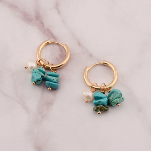 Gold Hoop Earrings with Freshwater Pearls and Gemstone Charms - Urban Gear - Urbangear