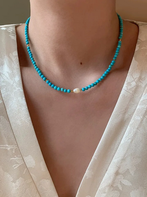 Exquisite Freshwater Pearl & Turquoise Beaded Necklace