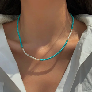 Exquisite Freshwater Pearl & Turquoise Beaded Necklace