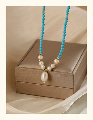 Exquisite Freshwater Pearl & Turquoise Beaded Necklace