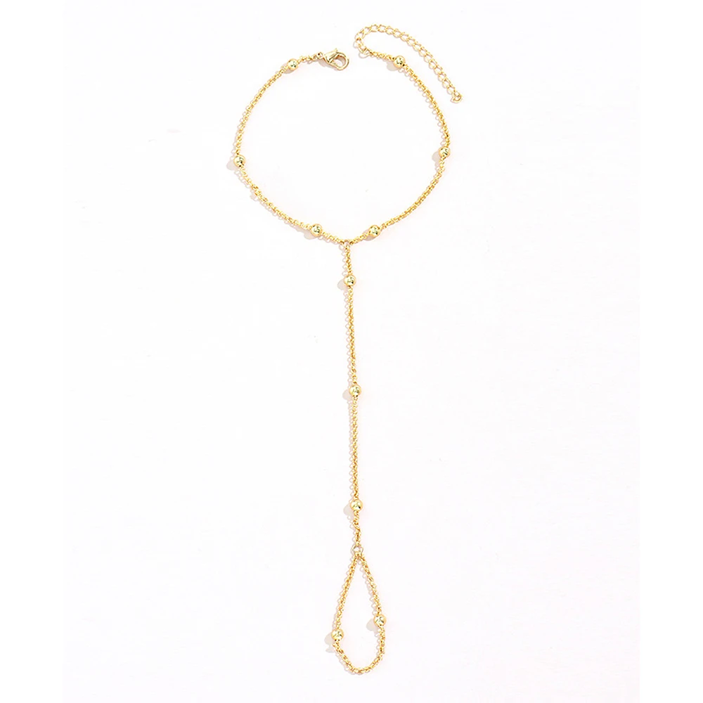 Stainless Steel Beaded Finger Chain Bracelet for Women – Minimalist Hand Jewelry