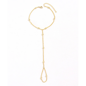 Stainless Steel Beaded Finger Chain Bracelet for Women – Minimalist Hand Jewelry