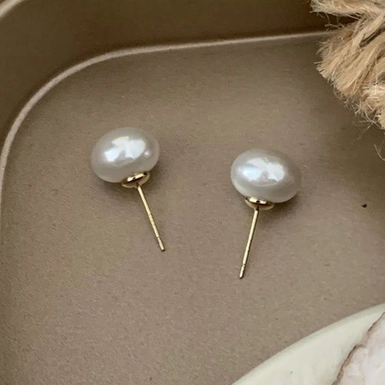 Gold Plated Pearl Stud Earrings for Women