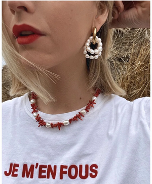 Handmade Red Coral & Pearl Necklace – Boho Beach Gemstone Jewelry for Women
