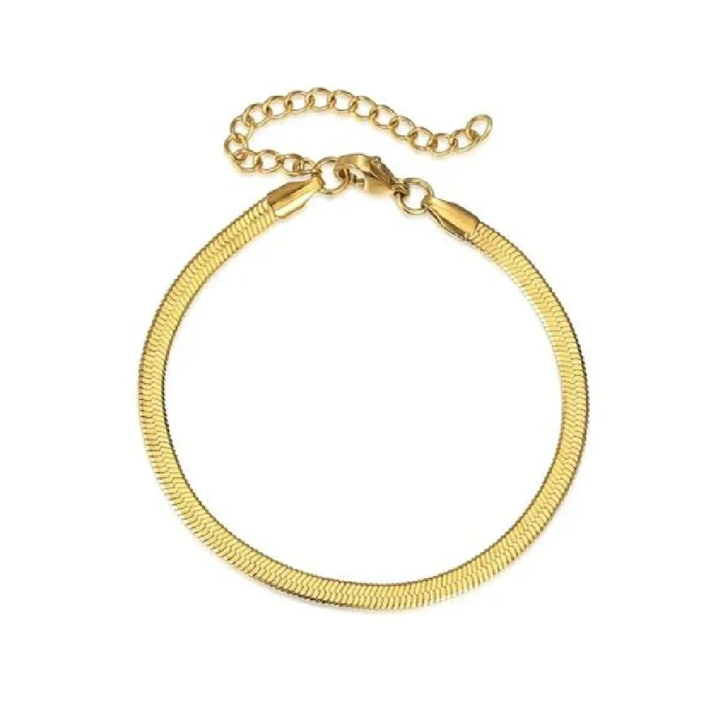 Elegant 18K Gold Flat Snake Bracelet – Minimalist Jewelry