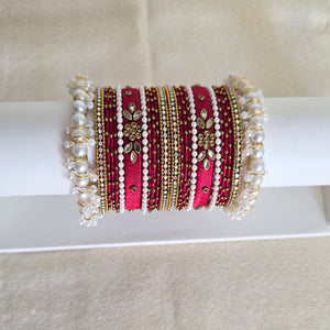 Handcrafted maroon Kundan and pearl bangles set – festive traditional jewelry by Urban Gear