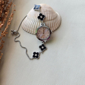 Elegant silver black clover bracelet watch with crystal accents – luxury women’s jewelry by Urban Gear