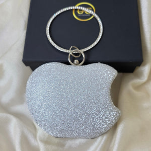 Luxury silver crystal clutch with round ring handle – evening and festive handbag by Urban Gear