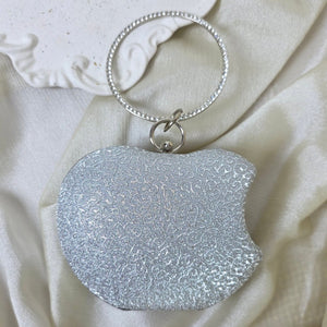 Luxury silver crystal clutch with round ring handle – evening and festive handbag by Urban Gear