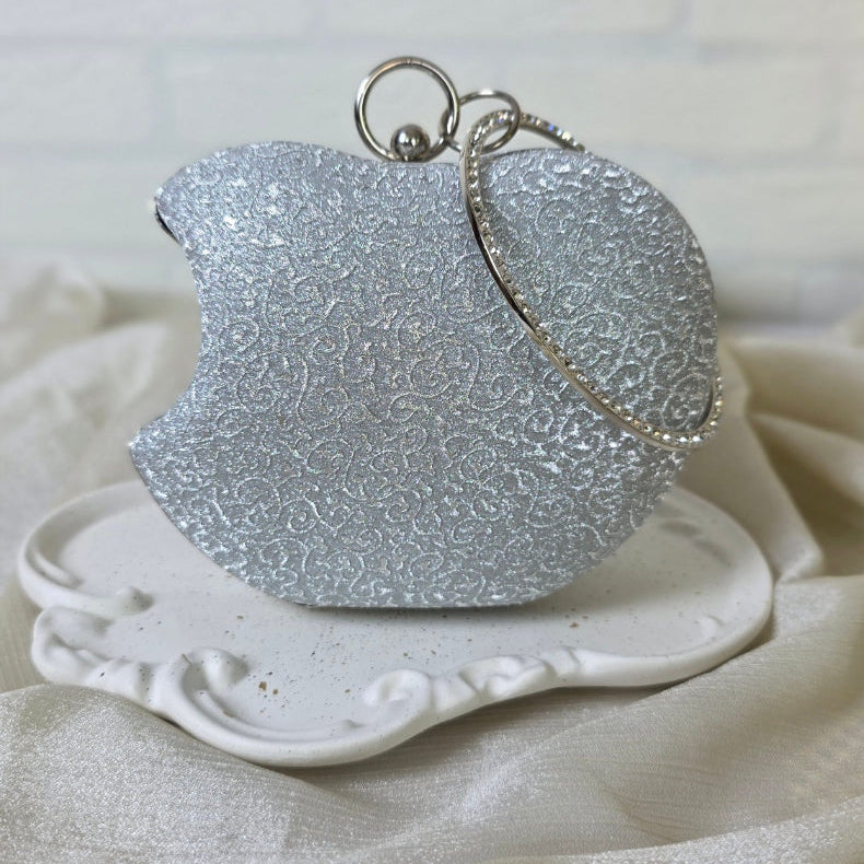 Luxury silver crystal clutch with round ring handle – evening and festive handbag by Urban Gear
