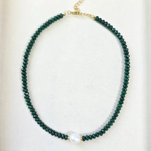 Green aventurine necklace set with freshwater pearl and matching earrings