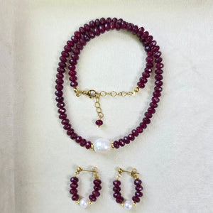 by beaded necklace set with natural freshwater pearl and matching earrings