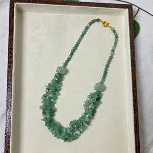 Handcrafted green aventurine multi strand gemstone necklace