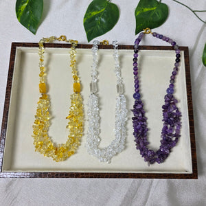 Natural Citrine Clear Quartz Amethyst crystal healing stone mala necklaces for women