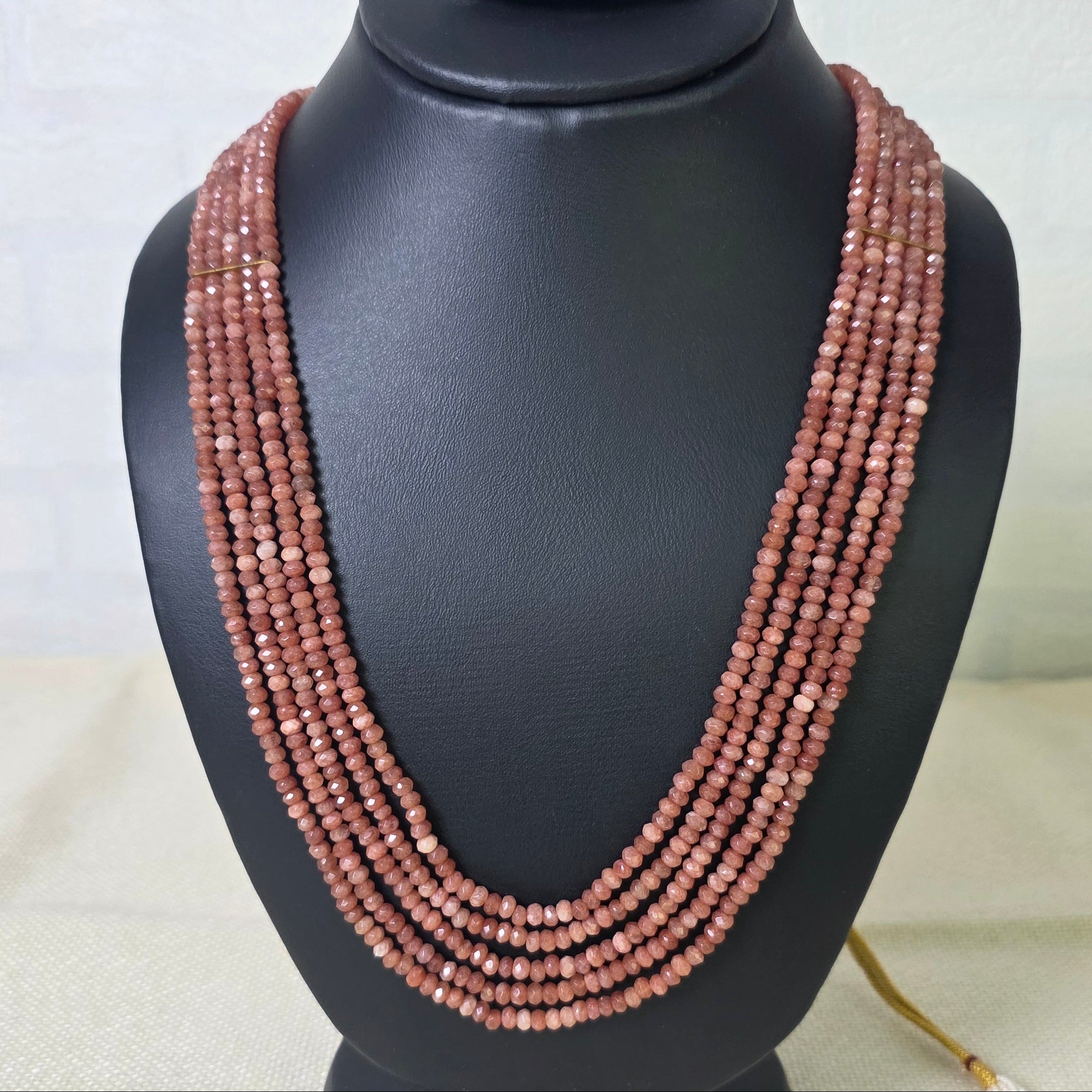 Handcrafted Natural Strawberry Quartz multi-layer beaded necklace by Urban Gear, luxury gemstone jewelry for women