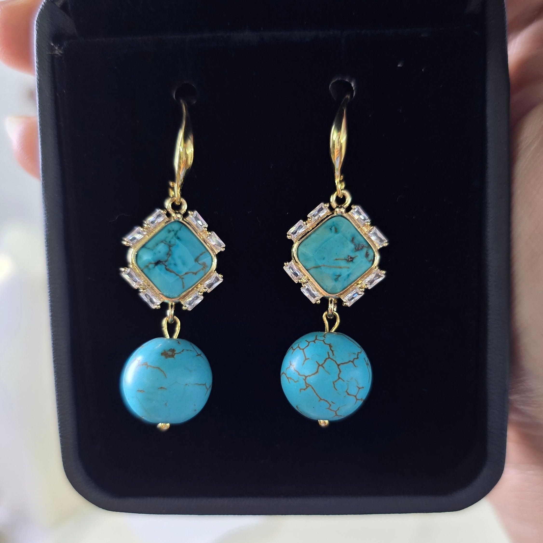 Gold plated turquoise earrings handmade jewelry