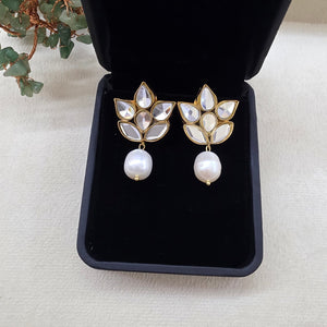 Gold plated kundan pearl earrings for women
