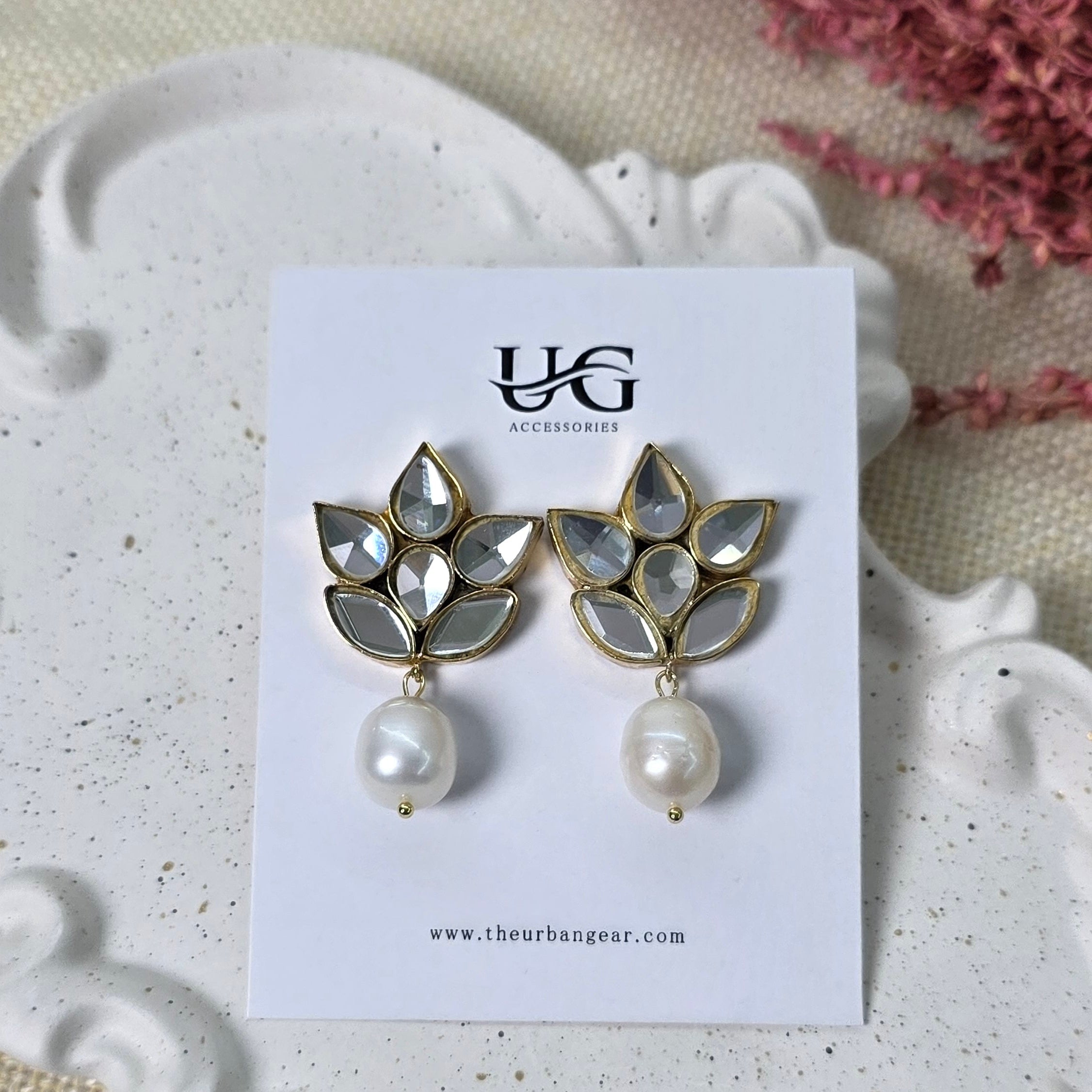 Gold plated kundan pearl earrings for women