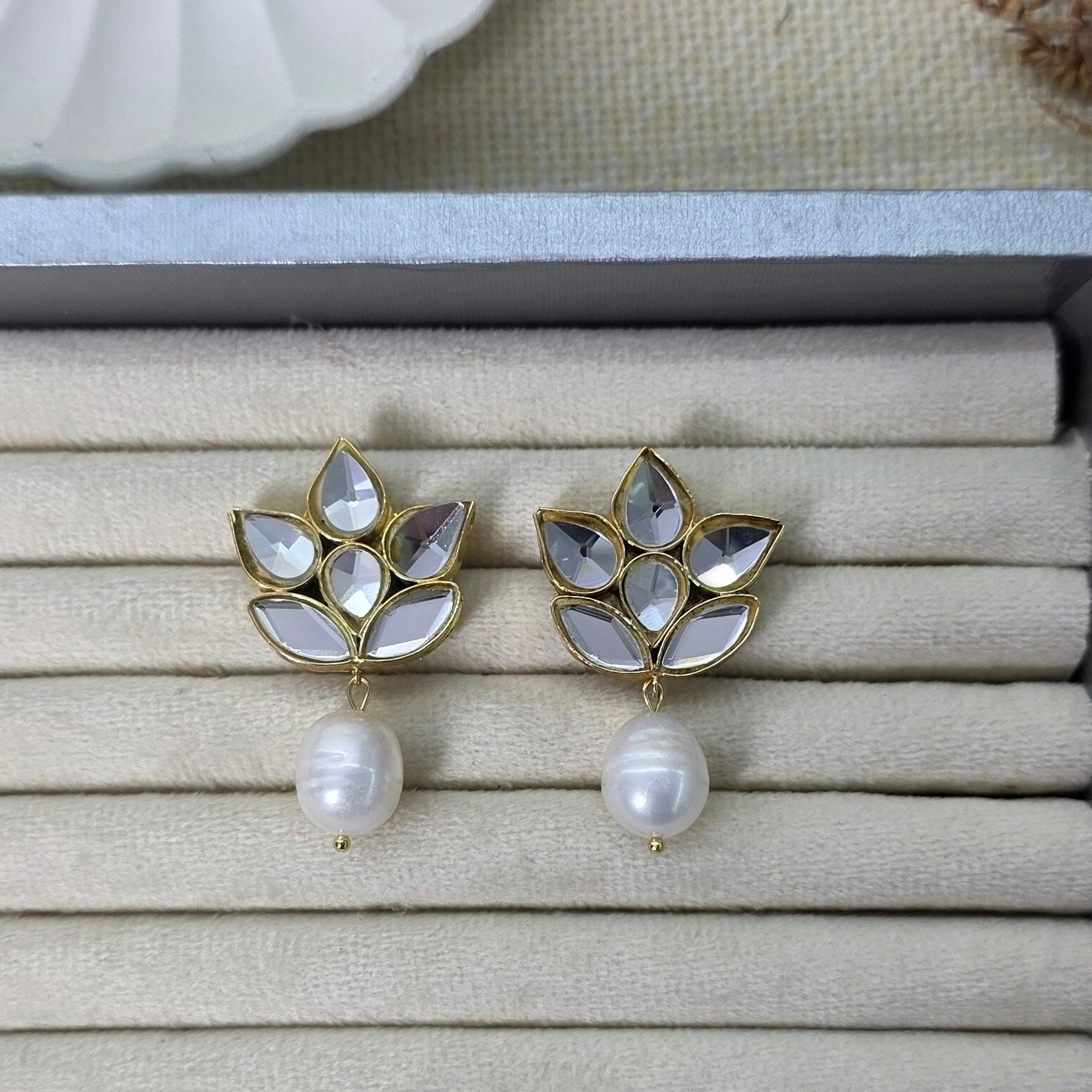 Gold plated kundan pearl earrings for women