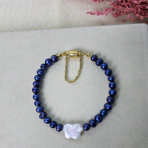 Blue freshwater pearl necklace and bracelet set for women