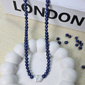 Blue freshwater pearl necklace and bracelet set for women