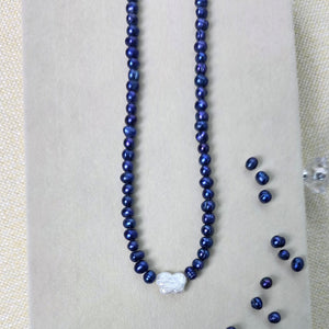 Blue freshwater pearl necklace and bracelet set for women