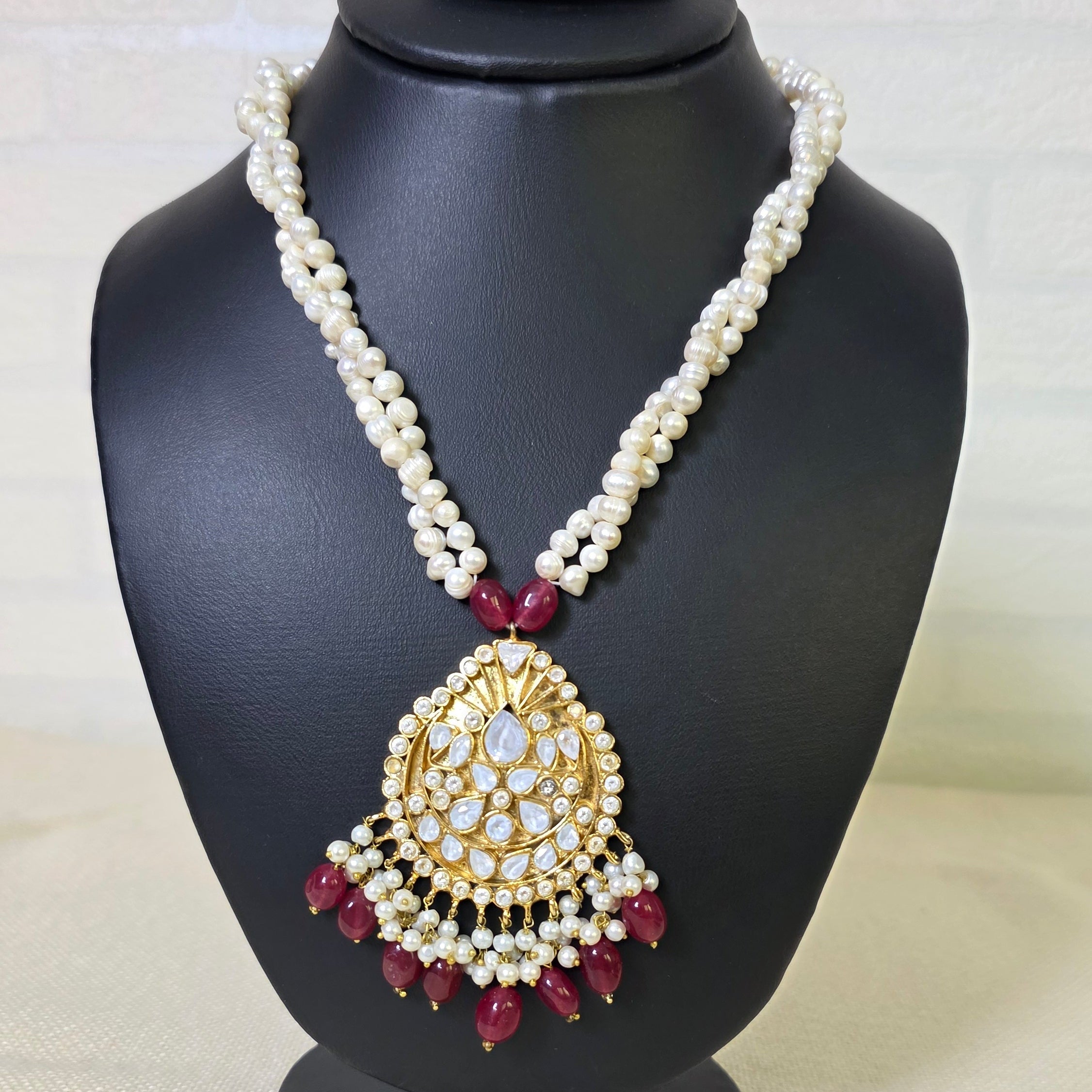 reshwater pearl kundan pendant necklace for women