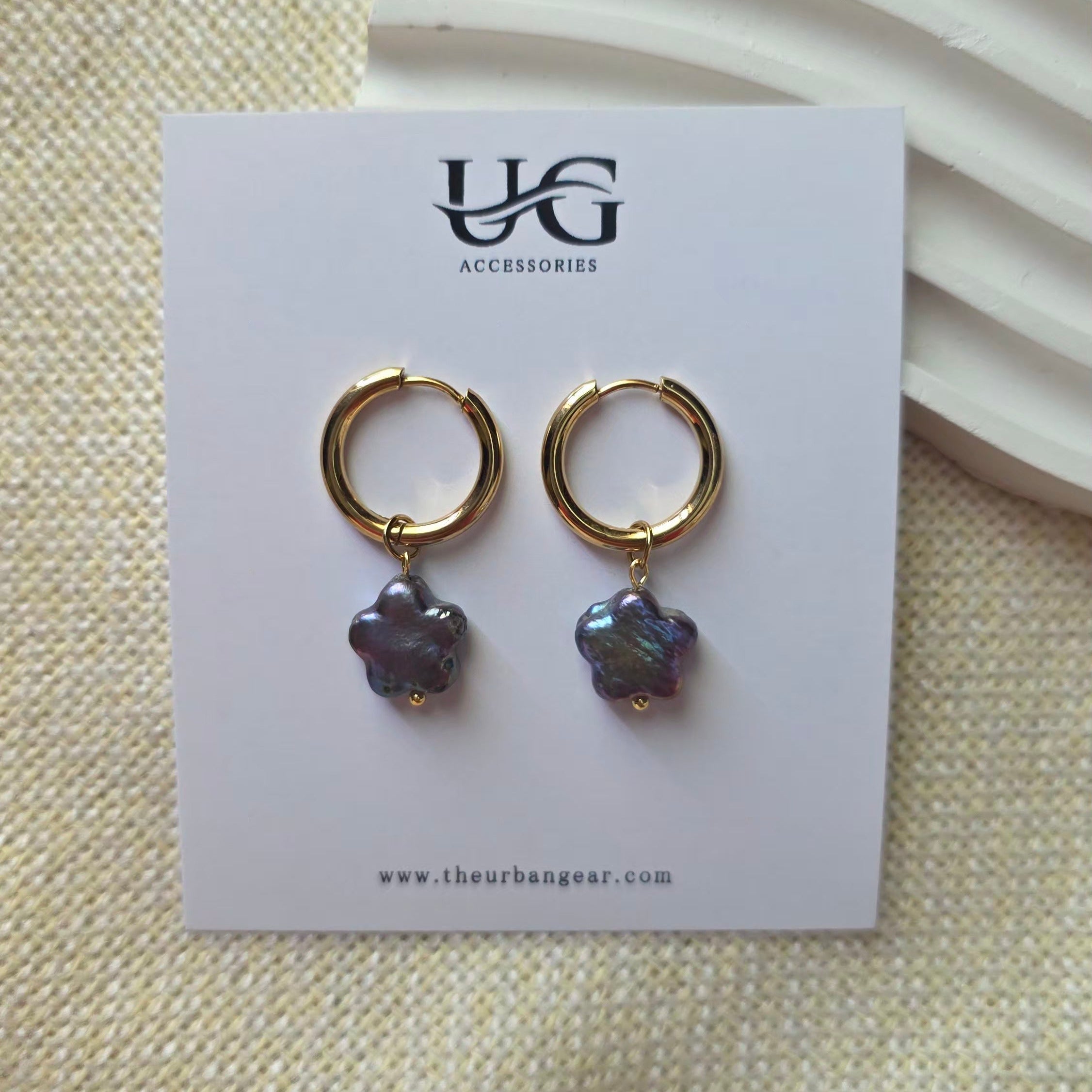 Peacock blue freshwater baroque pearl hoop earrings