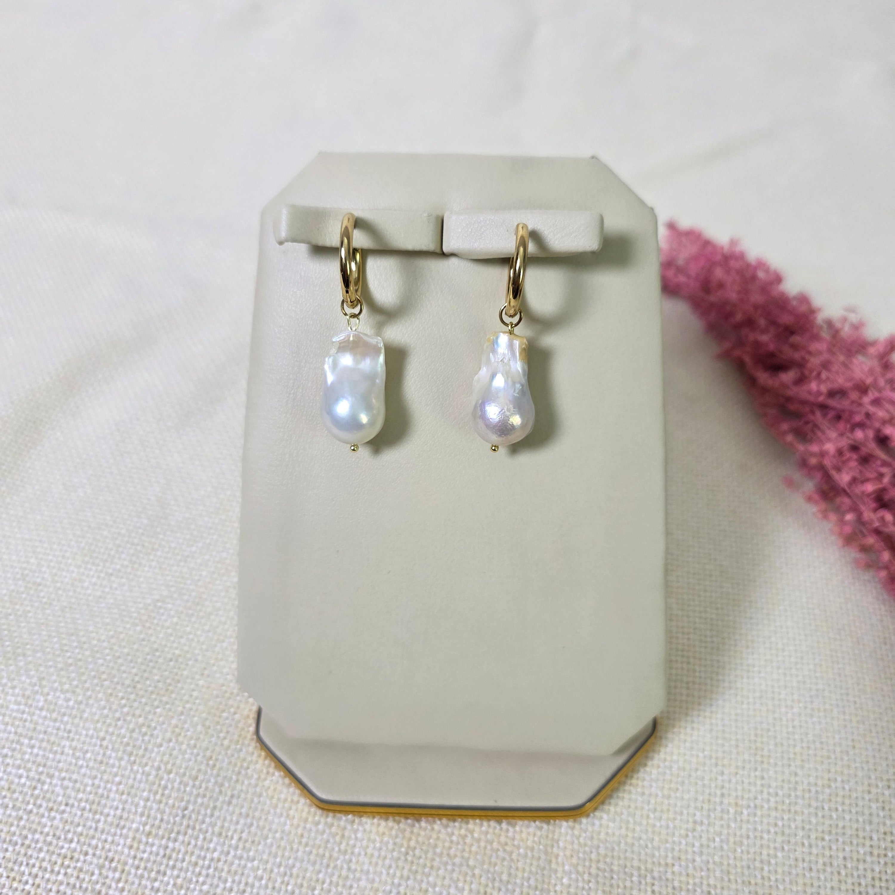 Freshwater pearl drop earrings gold hoops