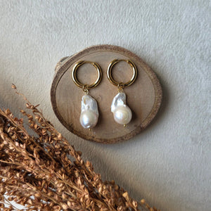 Freshwater pearl drop earrings gold hoops