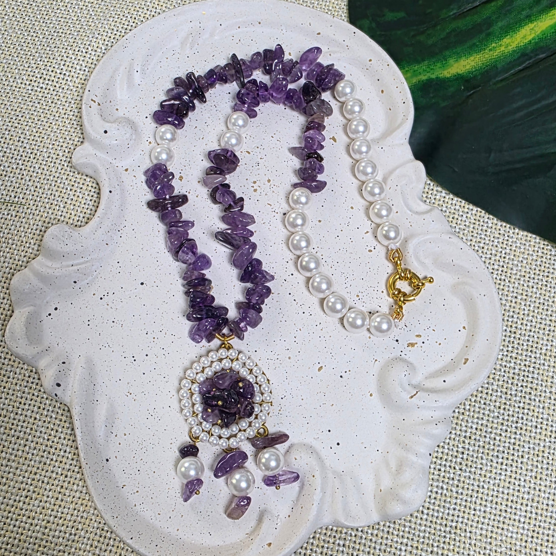 Amethyst necklace with pearl pendant