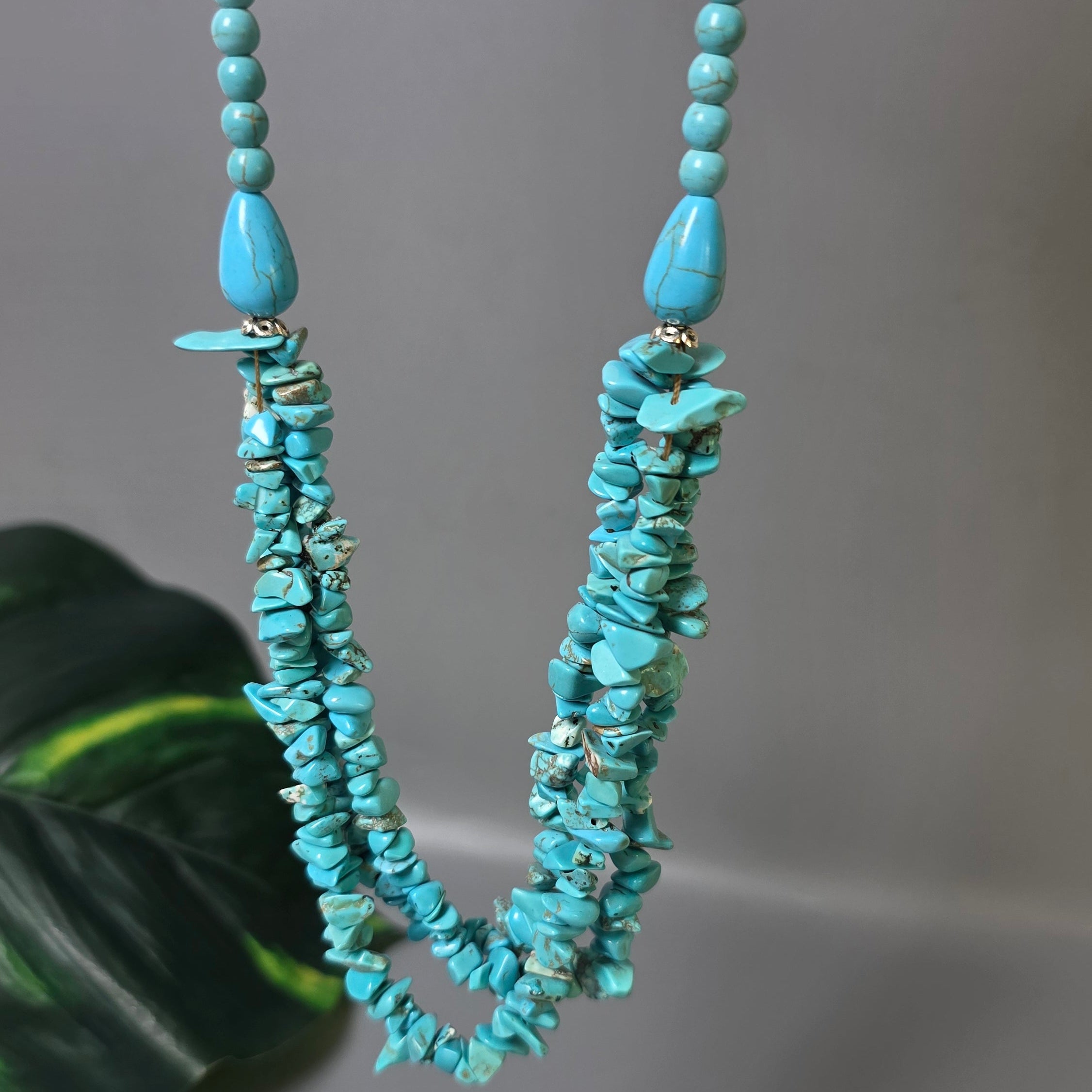 Natural Turquoise Multi Strand Gemstone Necklace for Women