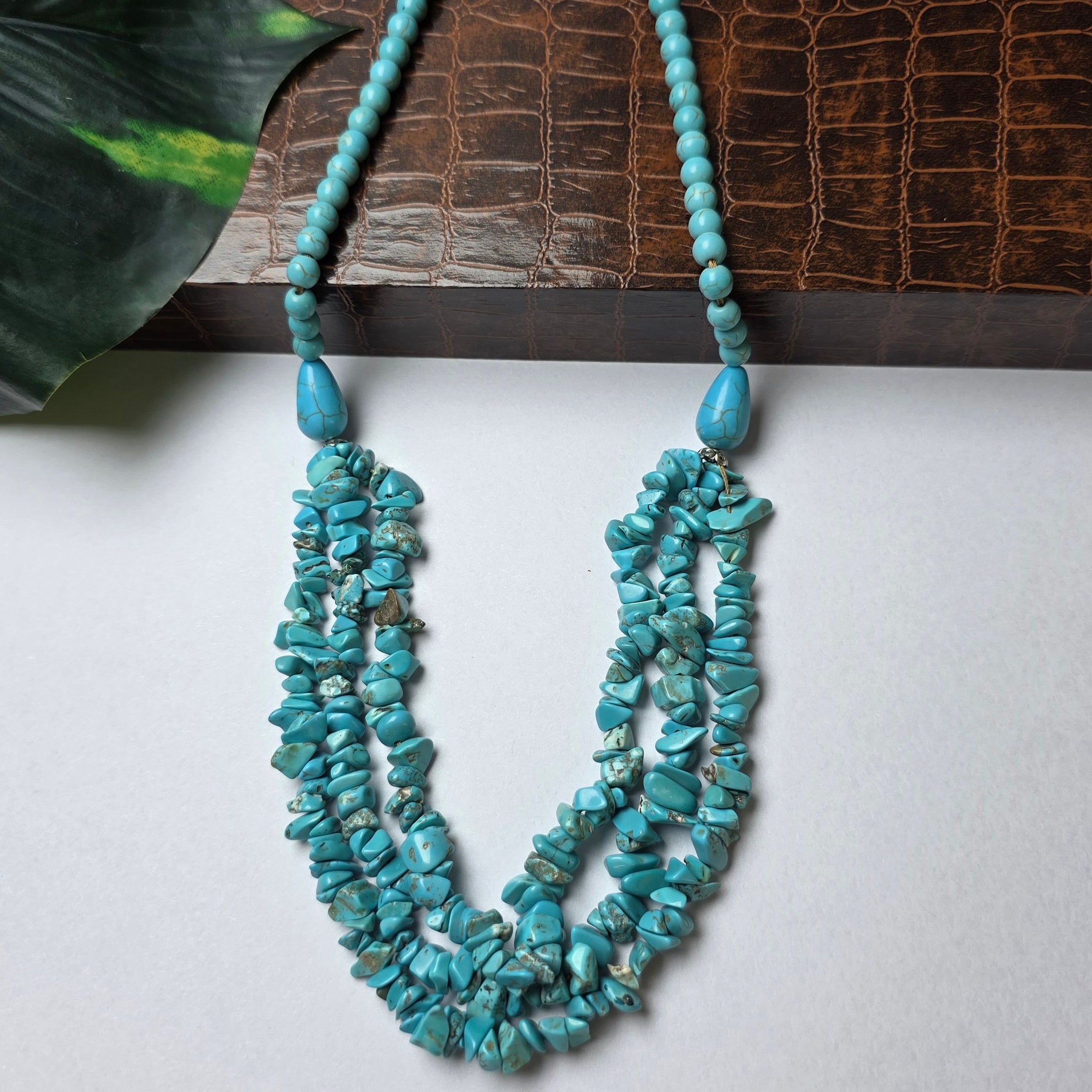 Natural Turquoise Multi Strand Gemstone Necklace for Women