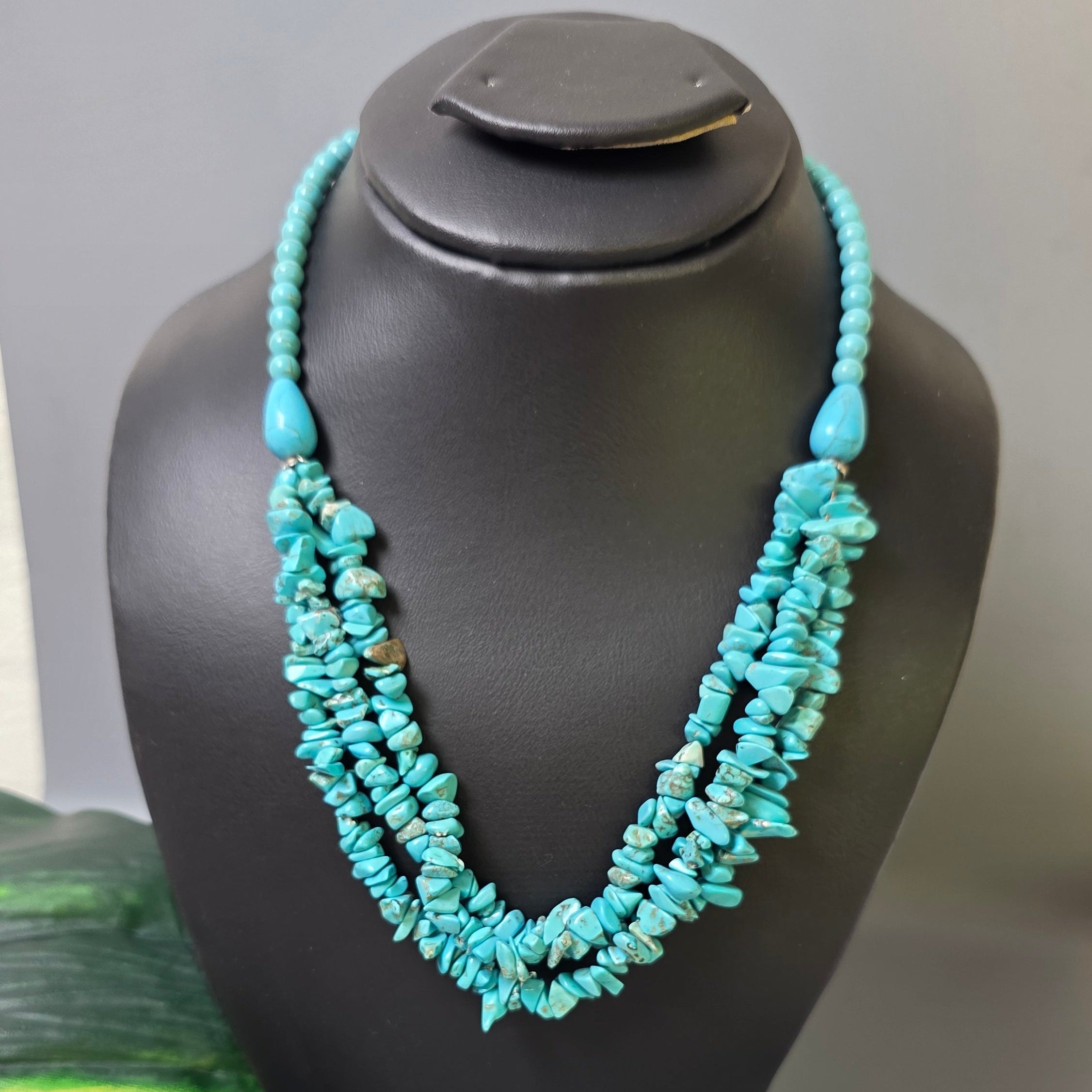 Natural Turquoise Multi Strand Gemstone Necklace for Women