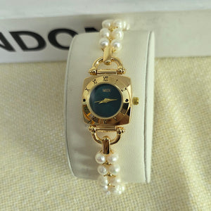 Luxury Freshwater Pearl Bracelet Watch with Green Dial