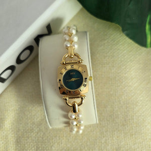 Luxury Freshwater Pearl Bracelet Watch with Green Dial
