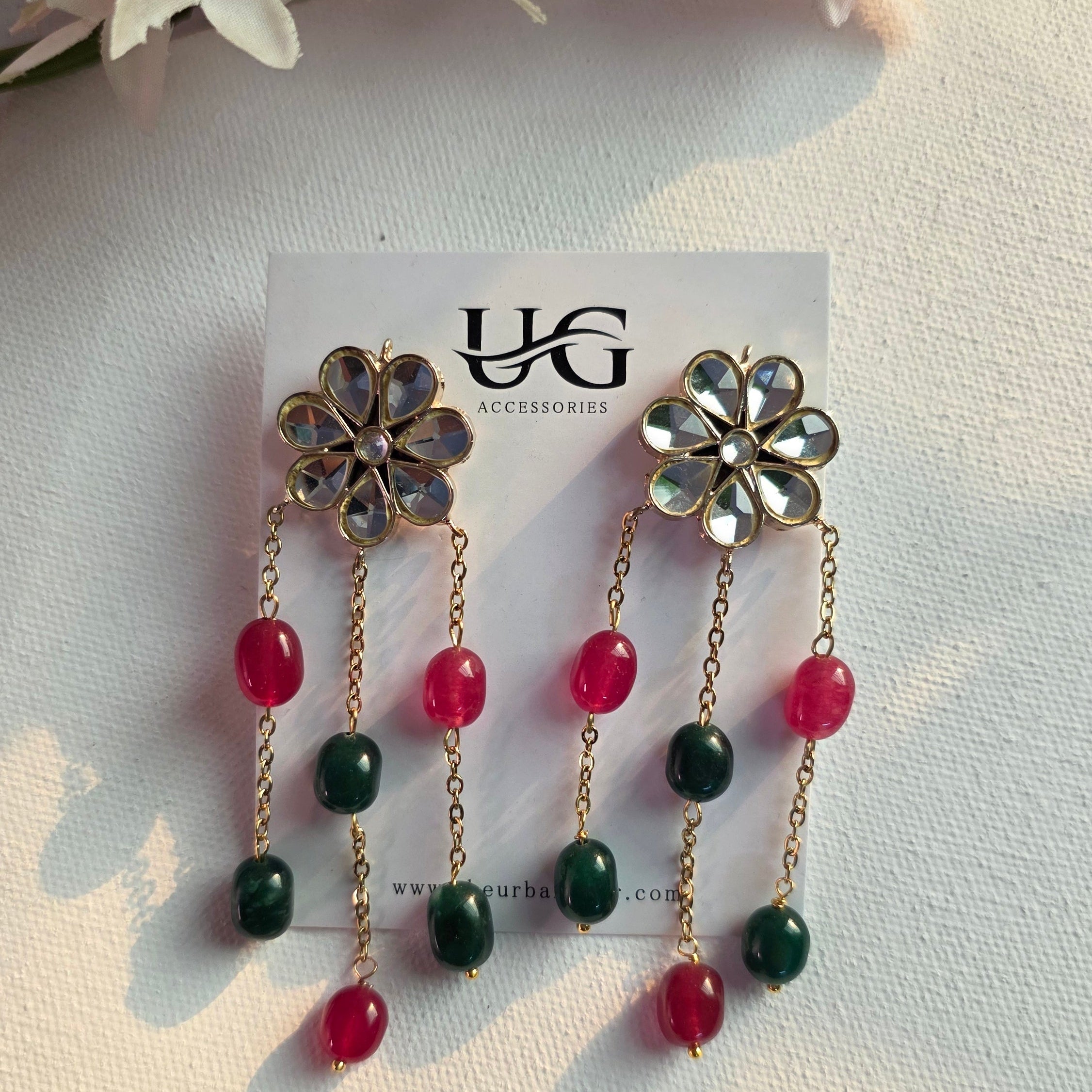 uxury Ruby Green Jade Kundan Floral Statement Earrings Gold Plated