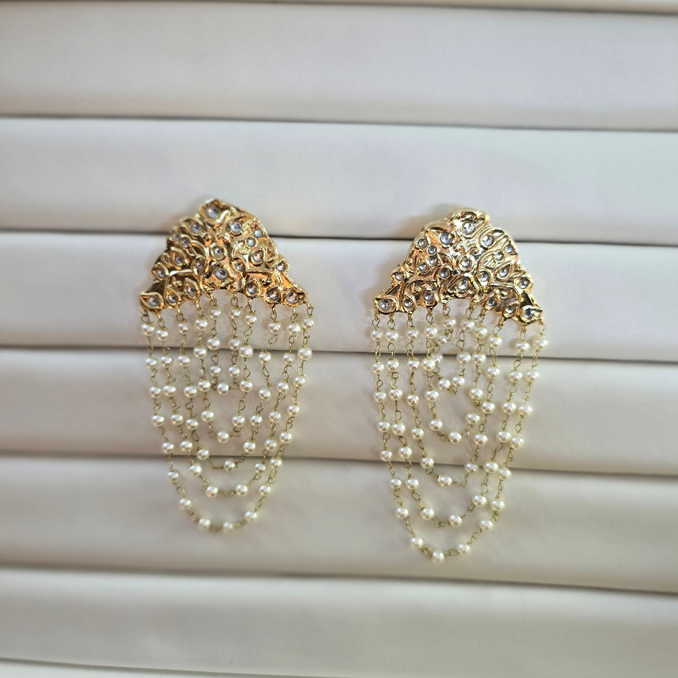 Luxury Kundan Pearl Chain Tassel Earrings