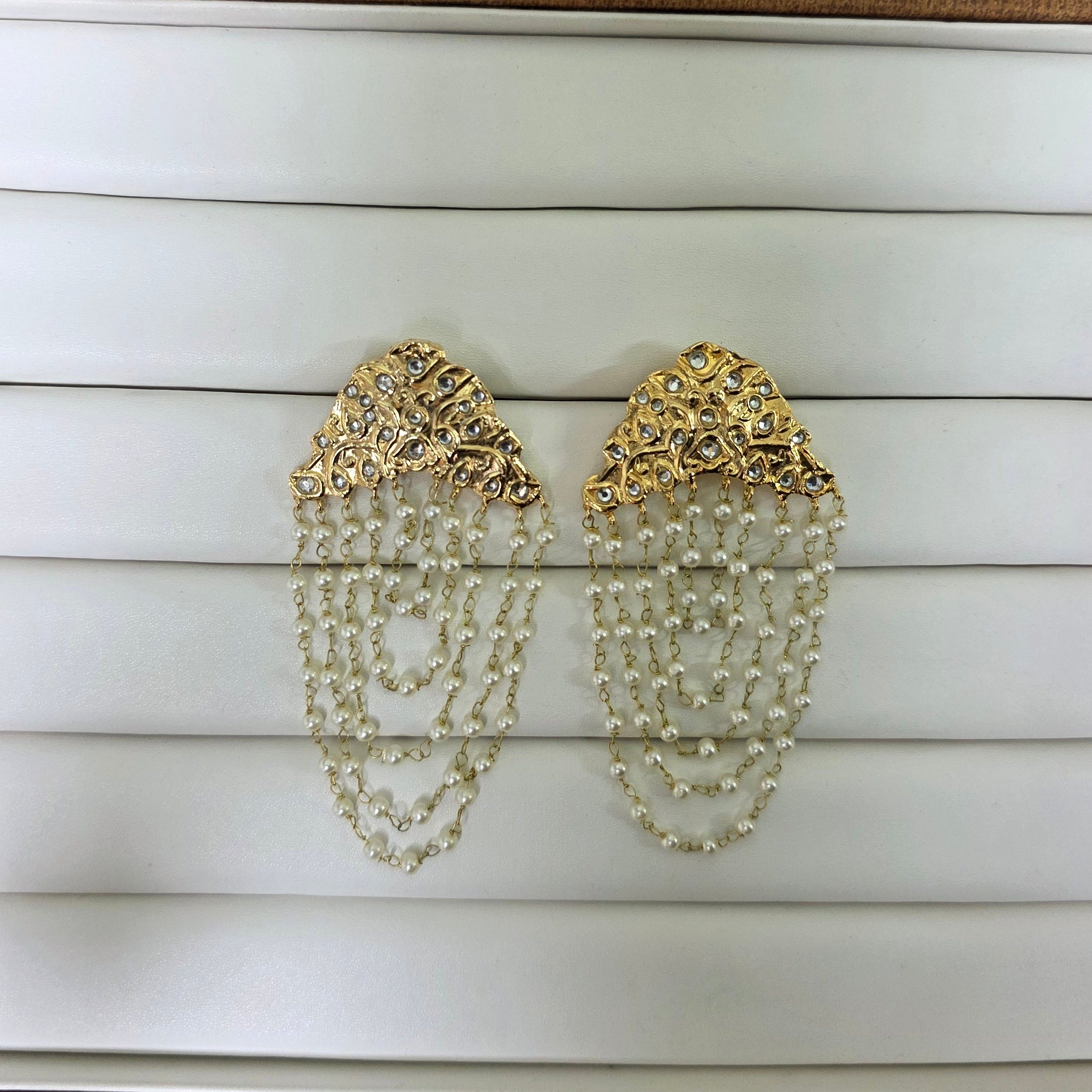 Luxury Kundan Pearl Chain Tassel Earrings