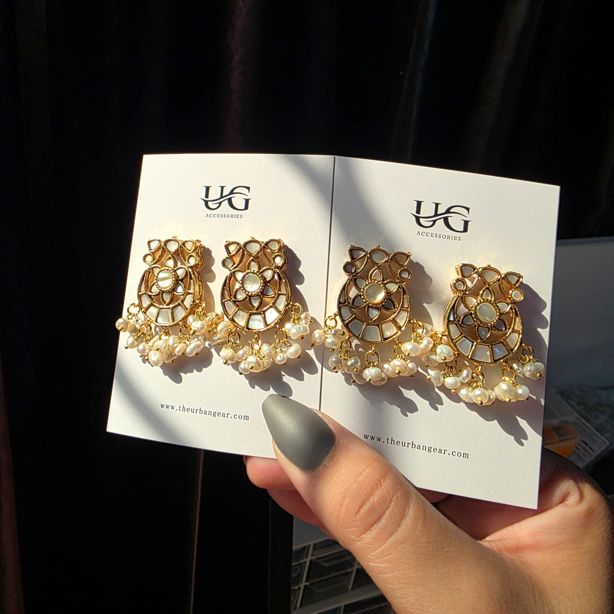 Mother of Pearl Chandbali earrings with gold-tone detailing and pearl accents