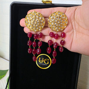 Original Ruby Jade Stone 3 layer necklace with gold-tone centerpiece