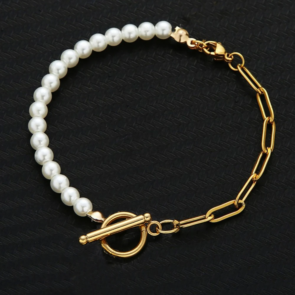 Semi-Precious Pearl Bracelet with 18K Gold Link