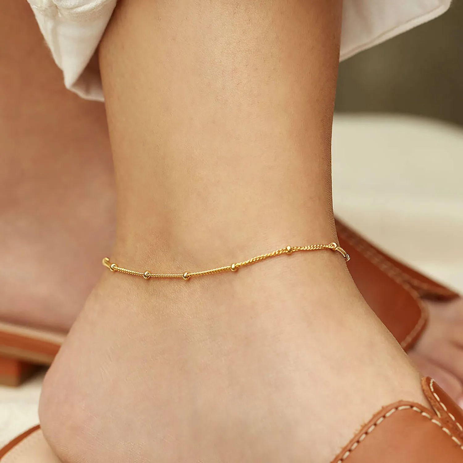 Minimalist Gold-Plated Anklet for Women | Dainty Beaded Chain Anklet – Urban Gear

