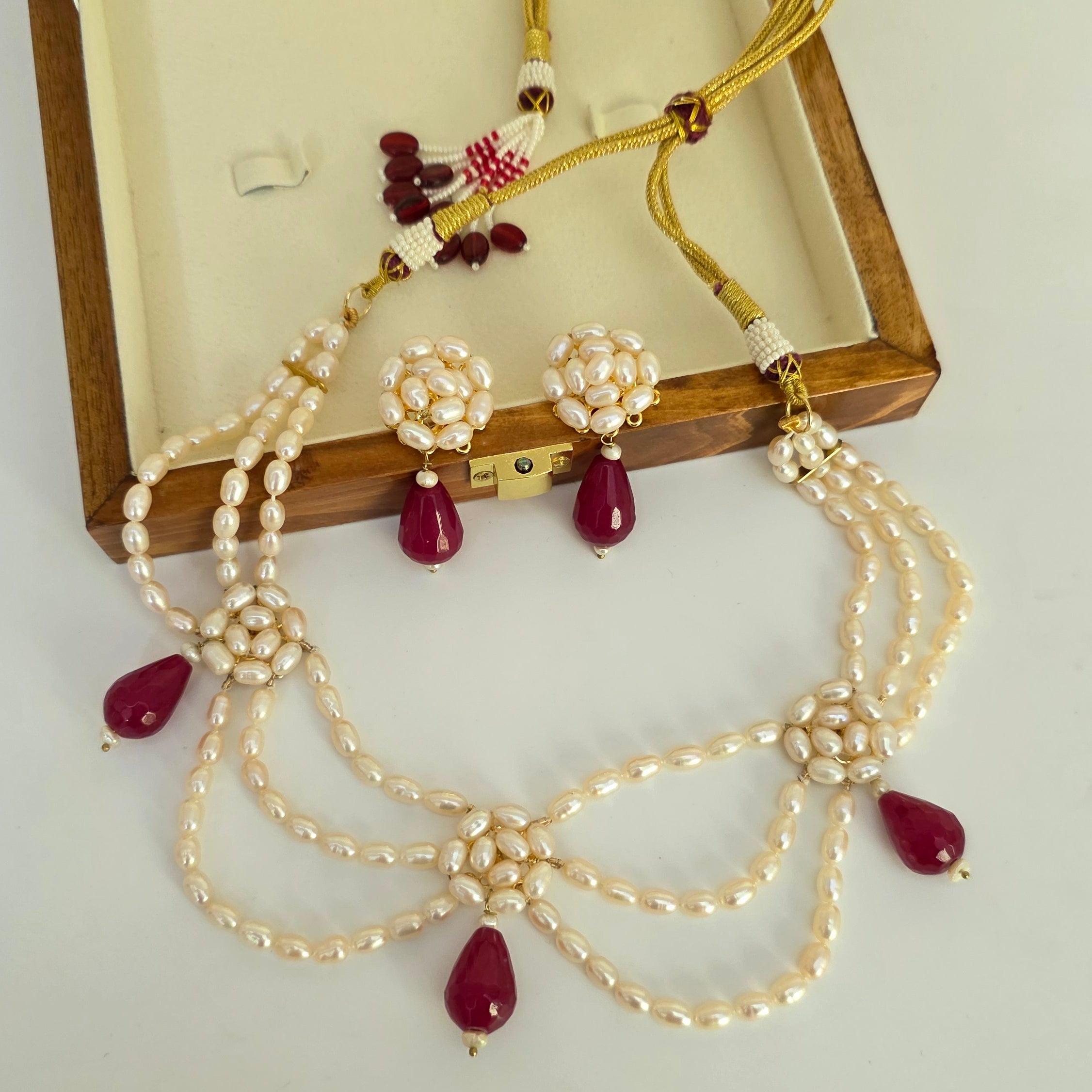 Pearl ruby-accent necklace and earrings set by Urban Gear