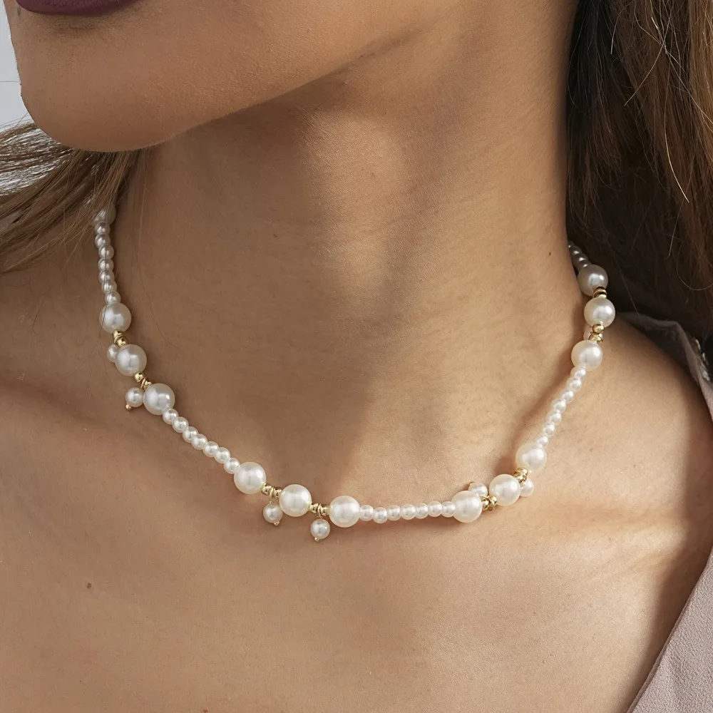 Elegant Imitation Pearl Necklace – Dainty Gold Bead Choker for Women