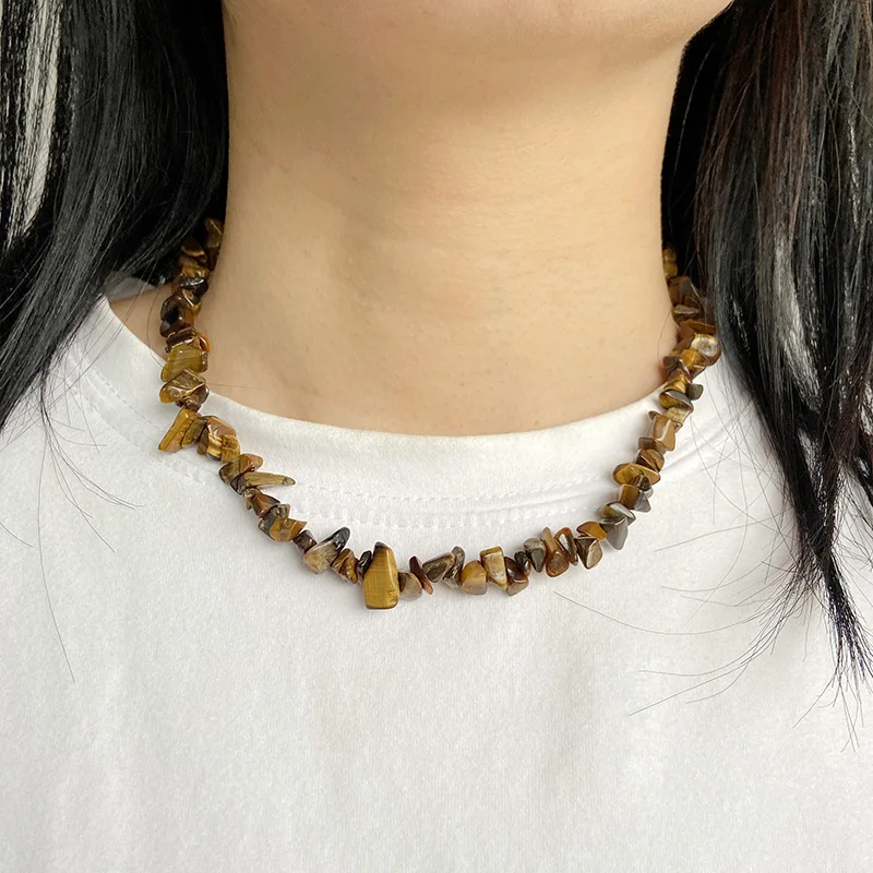 Natural Stone Necklace - Handcrafted Jewelry with Tiger Eye, Amethyst & Turquoise