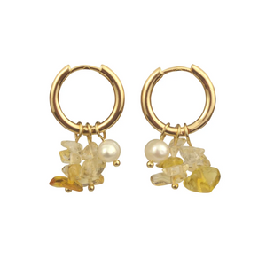 Gold Hoop Earrings with Freshwater Pearls and Gemstone Charms - Urban Gear - Urbangear